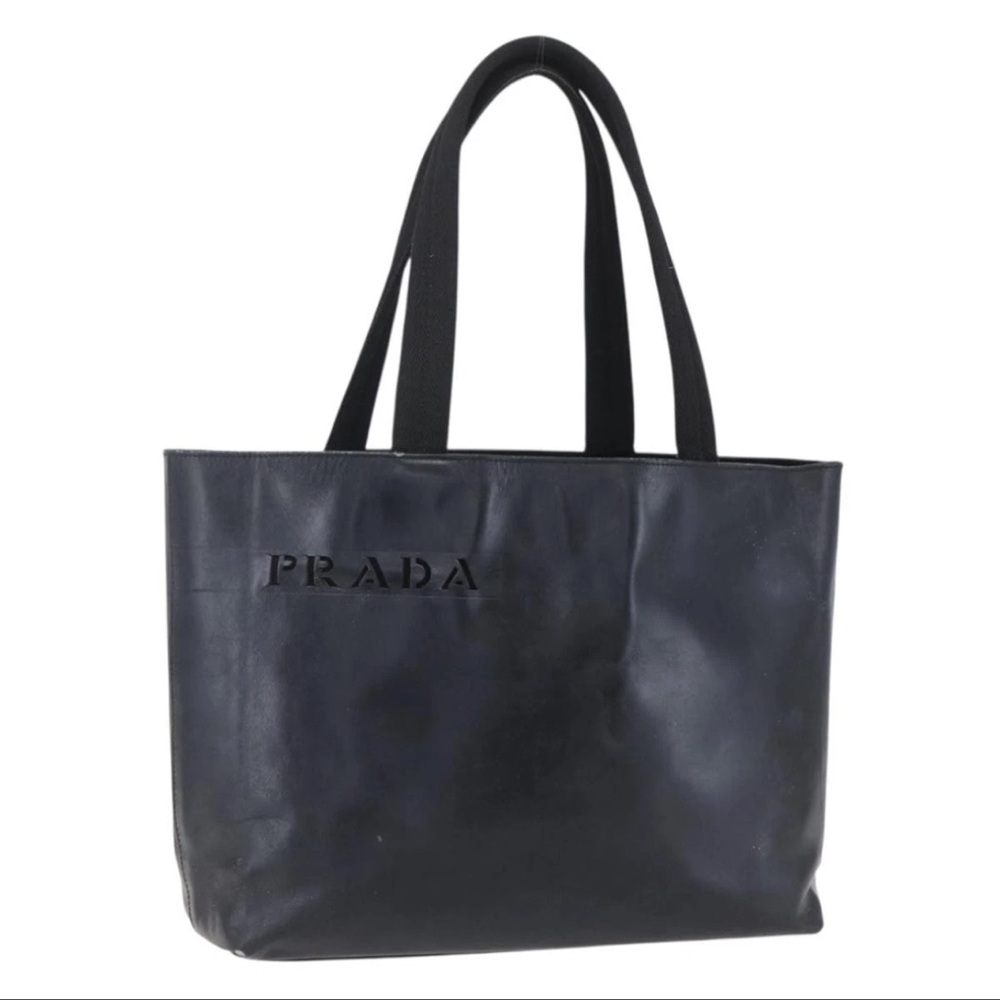 Prada Black Leather Tote with Debossed Logo